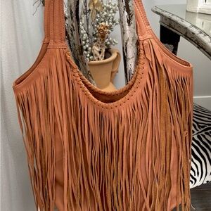 Jennifer Haley Fringe Tan Fringe Leather Bag